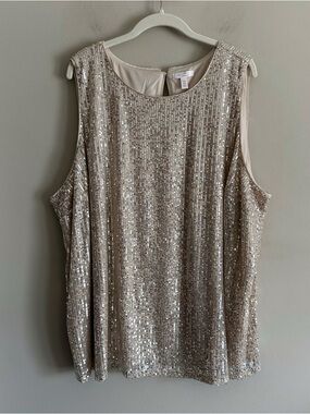 LC Lauren Conrad Sequin Tank Top Sleeveless Blouse Champagne
